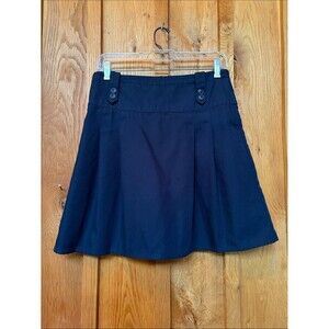 Lands End A-Line Uniform Pleated Skirt Above Knee Adj Waist Girls 14, Navy Blue